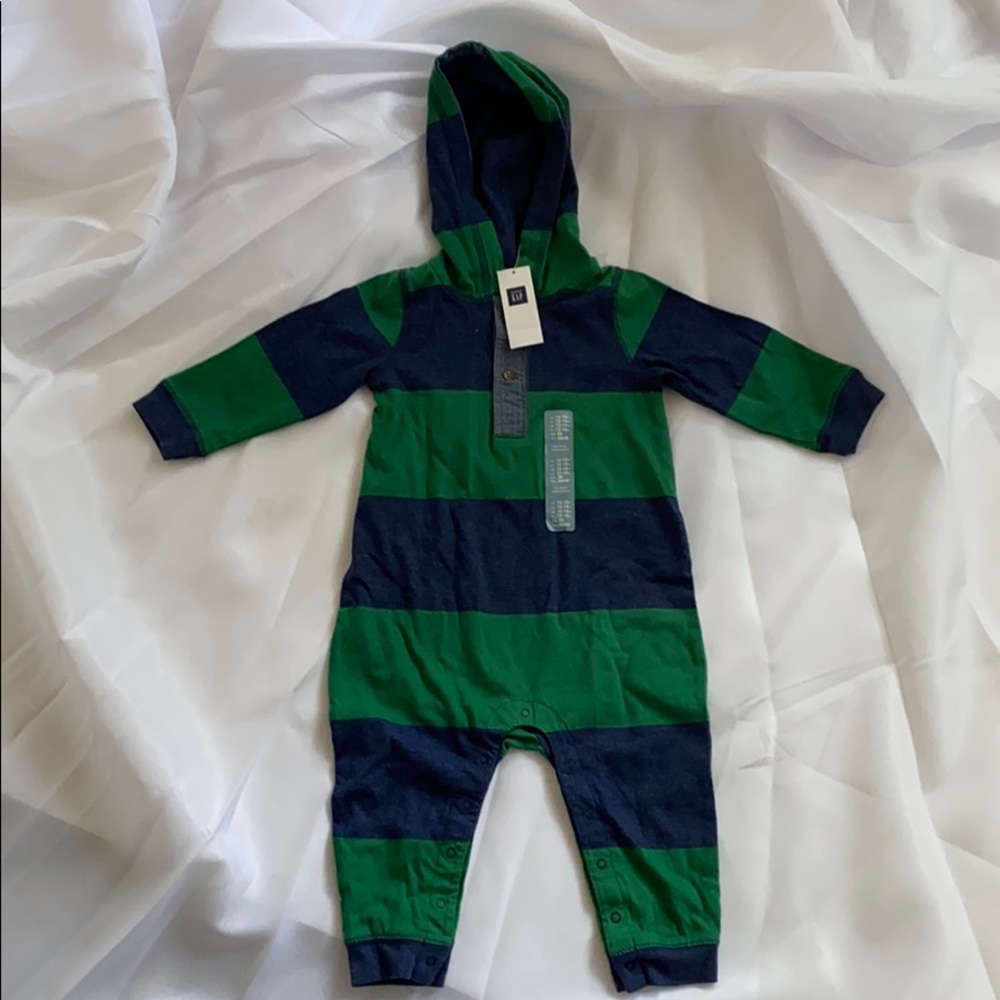 NWT Baby Gap Rugby Stripe Hooded Romper